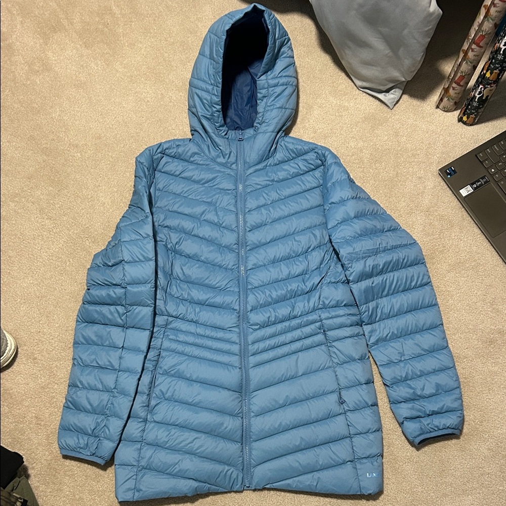 Lands' End Women's Light Blue Hooded Puffer Jacket